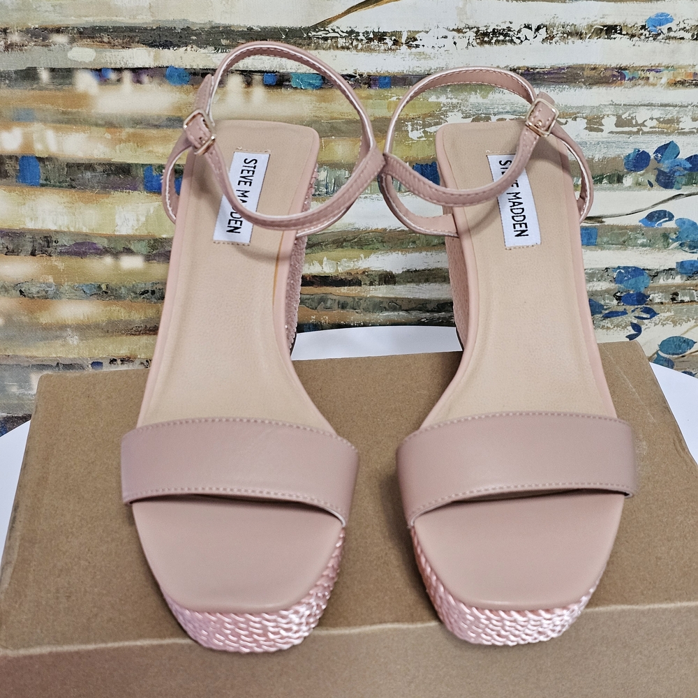 Steve Madden Tory Twist Blush Lea Leather Wedge Sandals Size 8 - Picture 4 of 13